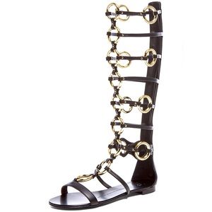 Giuseppe Zanotti Gladiator Sandals Flats tall black and gold size 39